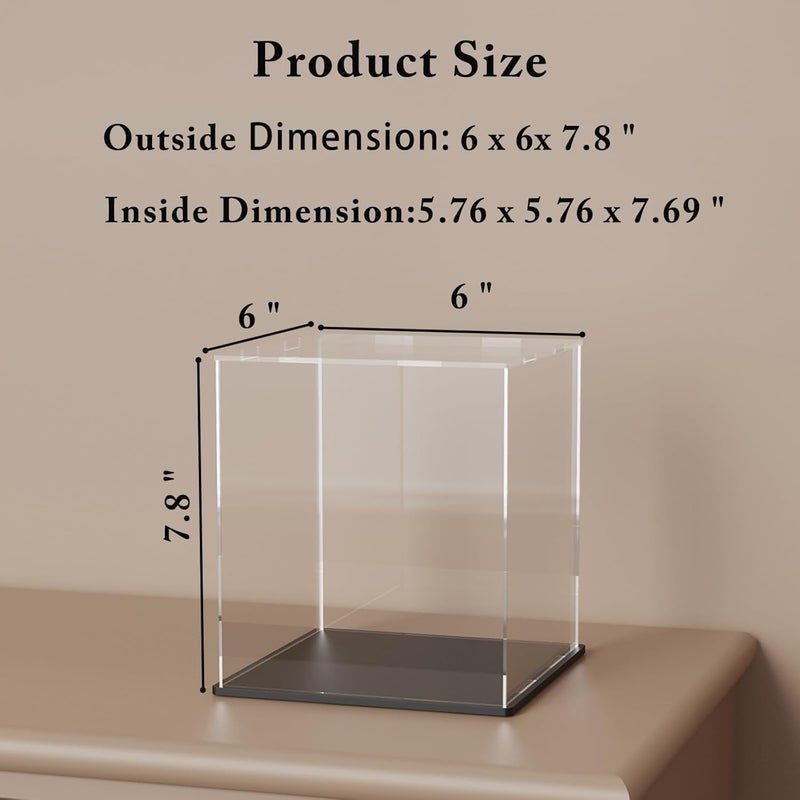 SVENJBB Acrylic Display Case, 6x6x7.8 Inch Rectangle, Clear Acrylic Boxes with Matte Black Base and Lid for Collectibles and Figures - Image 4